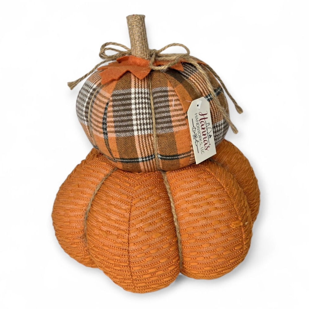 Country Farmhouse‎ Plaid Flannel Stacked Plush Pumpkins Fall Decor Thanksgiving